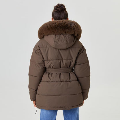 Cozy Fluffy Hooded Zip-Up Belt Decor