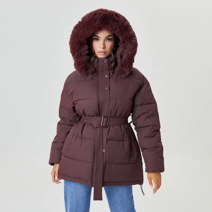 Cozy Fluffy Hooded Zip-Up Belt Decor