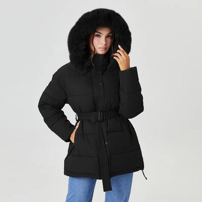Cozy Fluffy Hooded Zip-Up Belt Decor