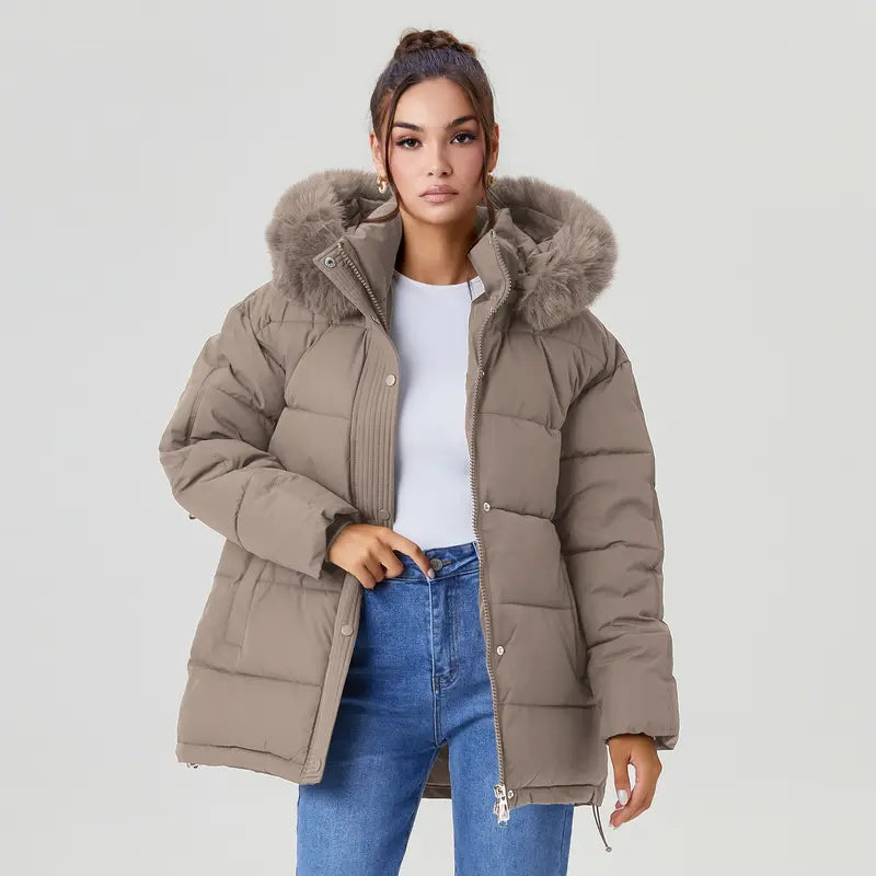 Cozy Fluffy Hooded Zip-Up Belt Decor